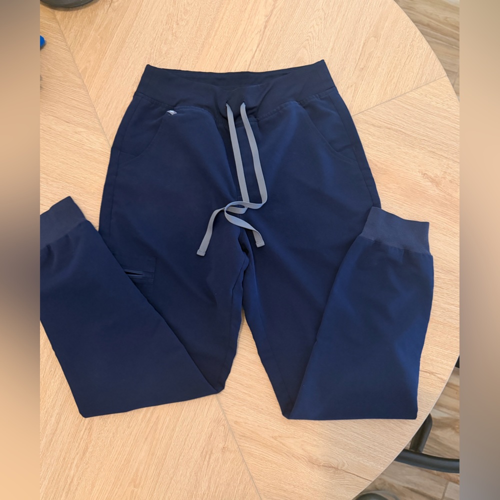 Figs Navy Track Joggers with Gray Drawstring